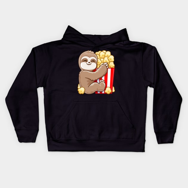 Funny Popcorn Lazy Chill Cute Sloth Kids Hoodie by PnJ